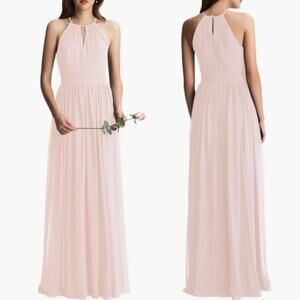 Bill Levkoff #Levkoff Keyhole Neck Chiffon Gown Bridesmaid Maxi Dress Pink 6 NWT